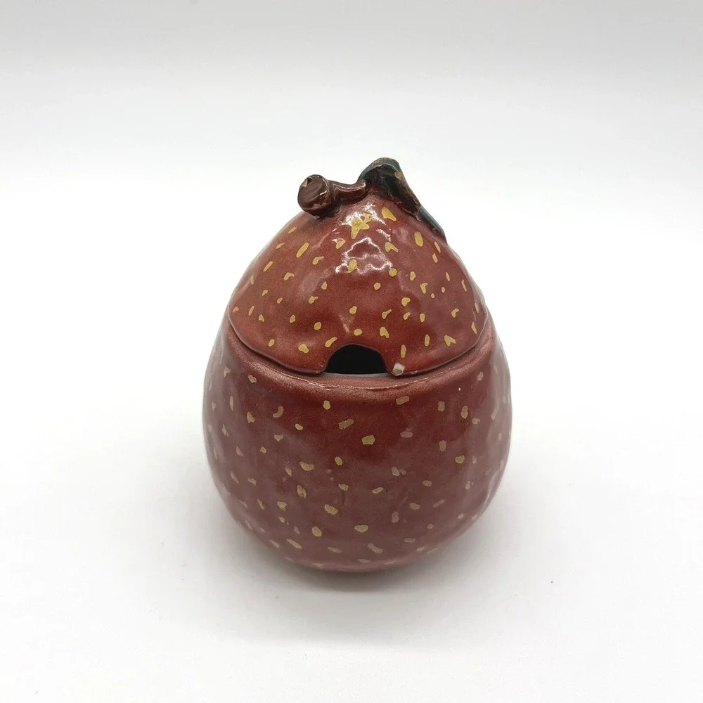 Handmade Ceramic Berry Sugar Bowl‎ with Lid Spoon Rest Unique Kitchen Decor
